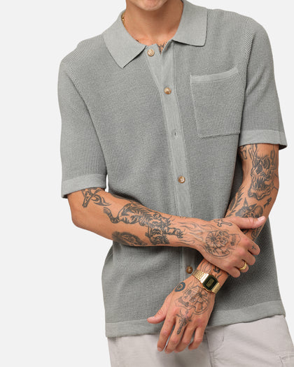 XXIII Zyair Knit Rib Button Up Shirt Olive