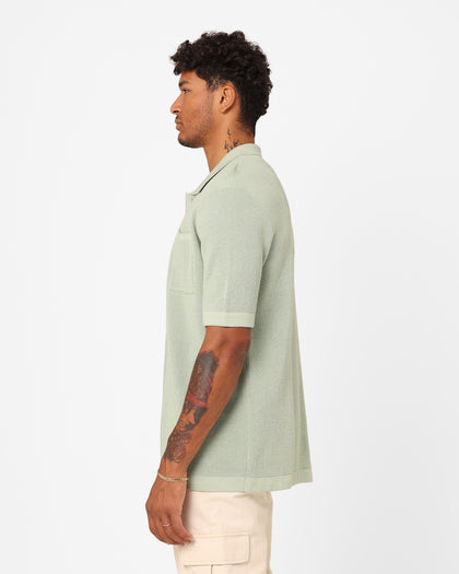 XXIII Zyair Knit Rib Button Up Shirt Sage