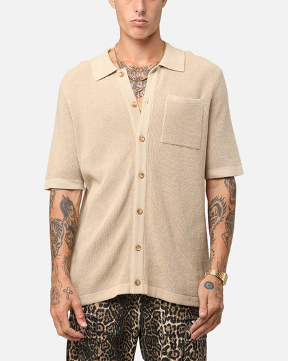 XXIII Zyair Knit Rib Button Up Shirt Tan