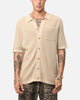 XXIII Zyair Knit Rib Button Up Shirt Tan
