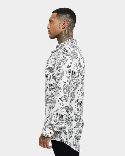 Saint Morta Paisley Skulls Long Sleeve Button Up Shirt White/Black