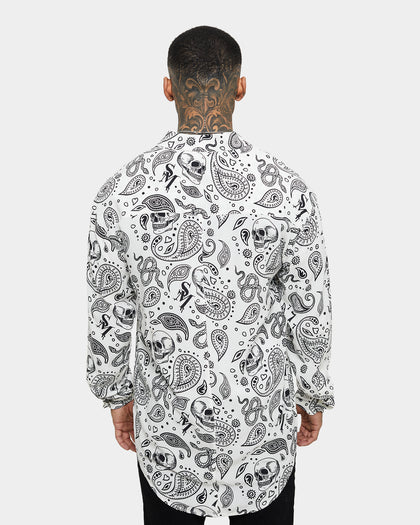 Saint Morta Paisley Skulls Long Sleeve Button Up Shirt White/Black