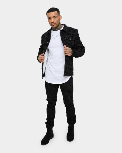 Saint Morta Paisley Skulls Sherpa Jacket Black/Black