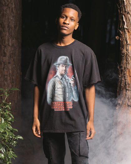 Goat Crew X Stranger Things Chief Hopper Vintage T-Shirt Black Wash