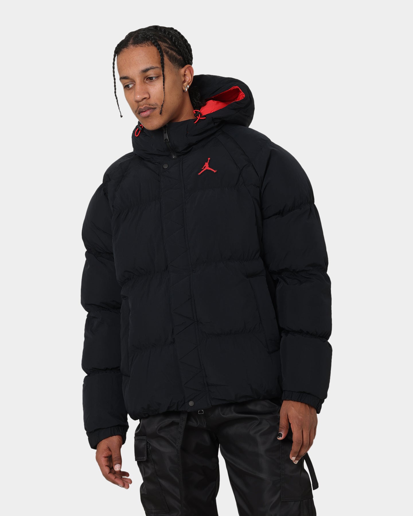 Jordan Essential Puffer Jacket Black/Fire Red | Culture Kings