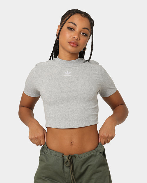 Adidas Women's Adicolour Essentials Rib Cropped T-Shirt Medium Grey Heather