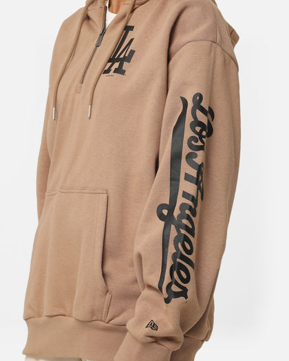 New Era Los Angeles Dodgers Quarter Zip Sleeve Script Hoodie Khaki/Black