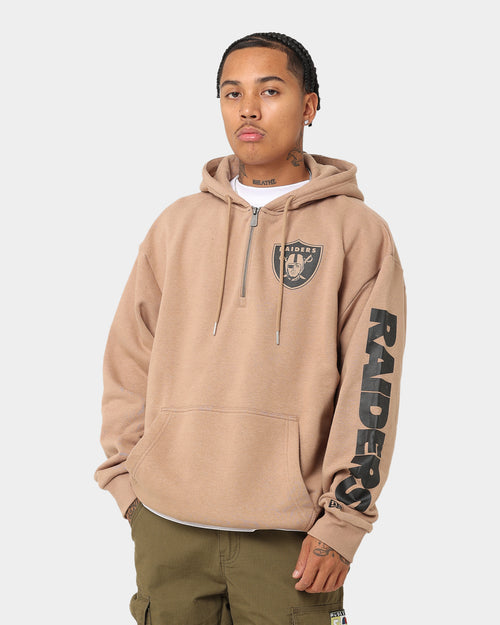 New Era Las Vegas Raiders Quarter Zip Sleeve Script Hoodie Khaki/Black