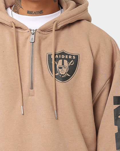 New Era Las Vegas Raiders Quarter Zip Sleeve Script Hoodie Khaki/Black