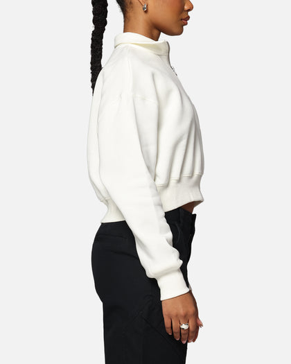 Nike Women's Sportswear Style Phoenix Fleece Cropped Half Zip Sweatshirt Sail/Black