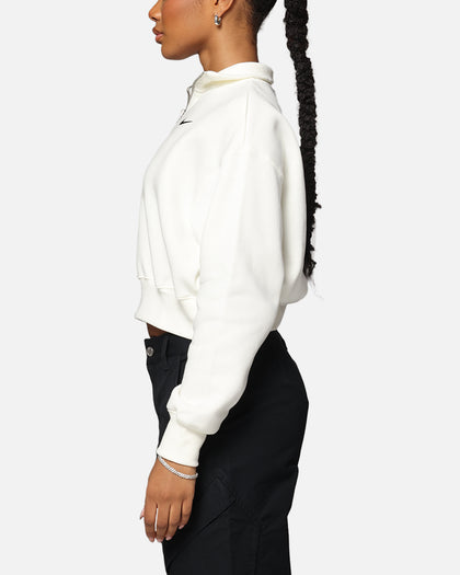Nike Women's Sportswear Style Phoenix Fleece Cropped Half Zip Sweatshirt Sail/Black