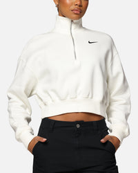 Nike Women's Sportswear Style Phoenix Fleece Cropped Half Zip Sweatshirt Sail/Black