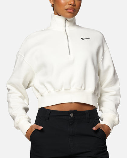 Nike Women's Sportswear Style Phoenix Fleece Cropped Half Zip Sweatshirt Sail/Black