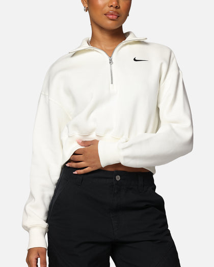 Nike Women's Sportswear Style Phoenix Fleece Cropped Half Zip Sweatshirt Sail/Black