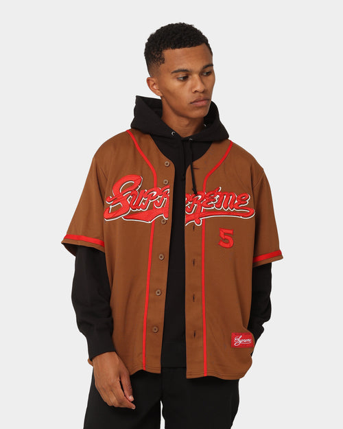 Supreme Baseball Jersey Hooded Shirt Brown