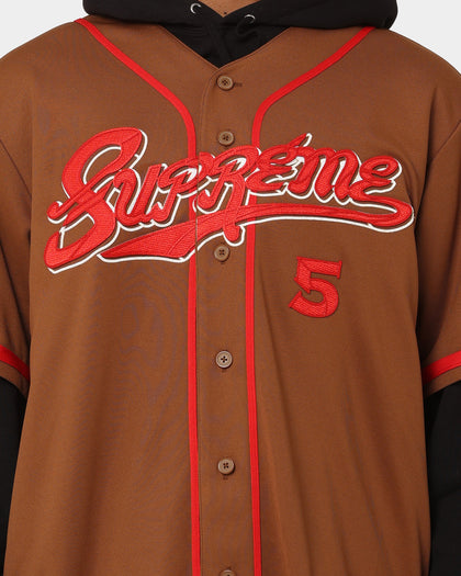 Supreme Baseball Jersey Hooded Shirt Brown