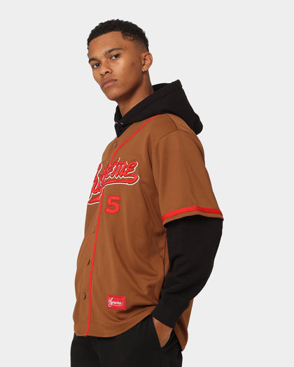 Supreme Baseball Jersey Hooded Shirt Brown
