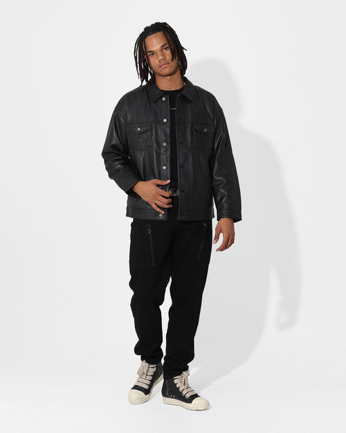 Saint Morta Oversized Leather Trucker Jacket Black