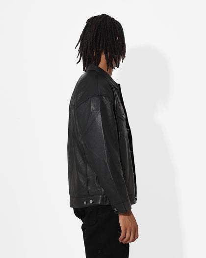 Saint Morta Oversized Leather Trucker Jacket Black
