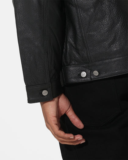 Saint Morta Oversized Leather Trucker Jacket Black