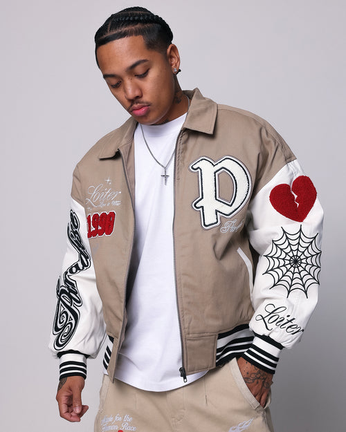Loiter Paradise Varsity Jacket Tan