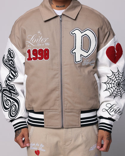 Loiter Paradise Varsity Jacket Tan
