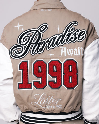 Loiter Paradise Varsity Jacket Tan