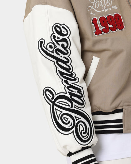 Loiter Paradise Varsity Jacket Tan