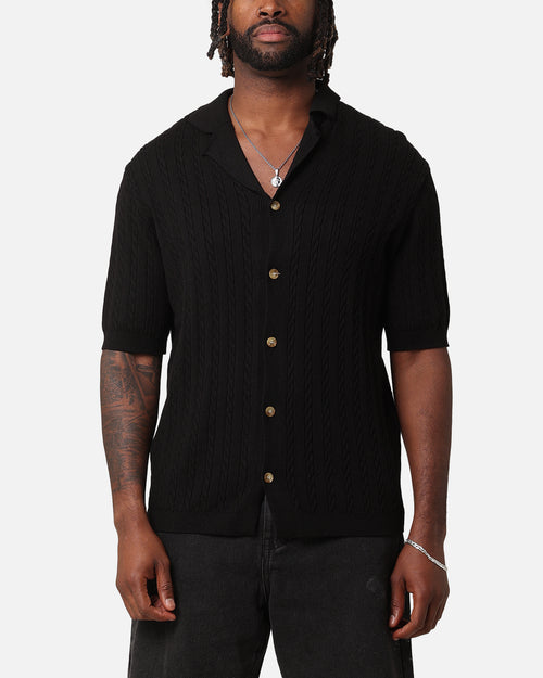 XXIII Terry Knit Button Up Shirt Black