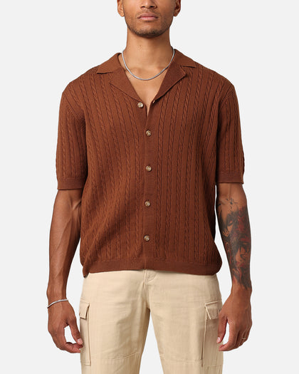XXIII Terry Knit Button Up Shirt Brown