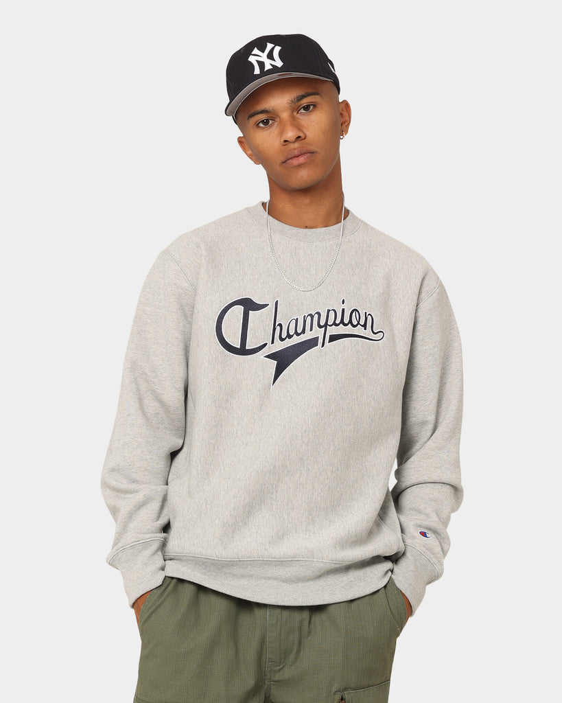Champion Reverse Weave Cursive Logo Crewneck Oxford Heather | Culture Kings