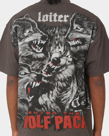 Loiter Wolf Pack Vintage T-Shirt Charcoal
