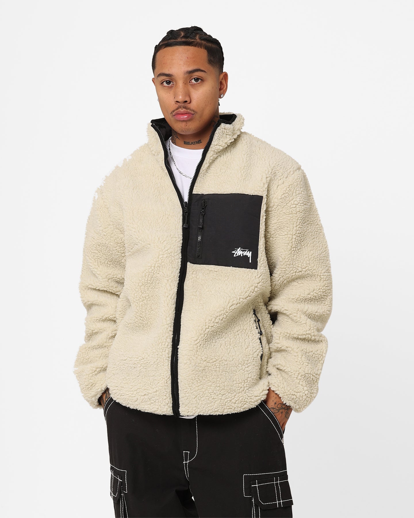 Stussy Ball Fleece Reversible Jacket Cream/Black | Culture Kings