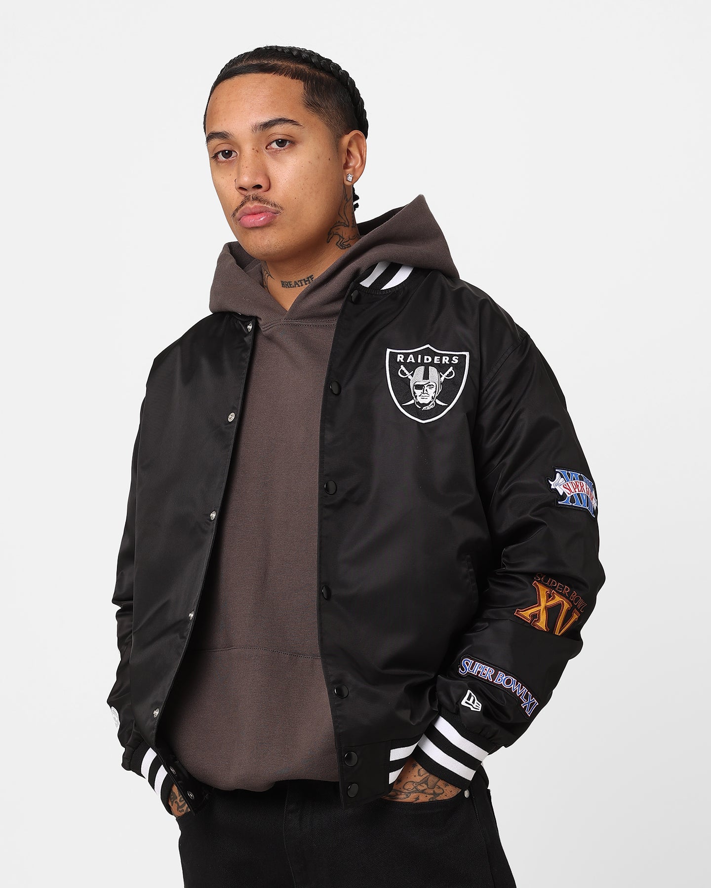 New Era Las Vegas Raiders Nylon Varsity Jacket Black | Culture Kings