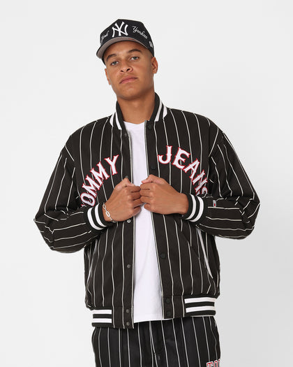 Tommy Jeans Relaxed Pinstripe Bomber Jacket Black Culture Kings