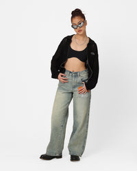 X-Girl Women's Crochet Double Zip Cardigan Black