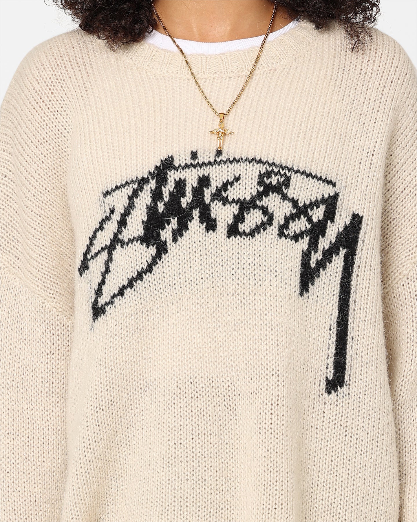 Stussy Women's Smooth Stock Oversized Knitted Sweater Cream