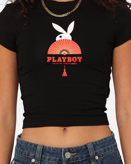 Playboy Women's Year Of The Rabbit Baby T-Shirt Black