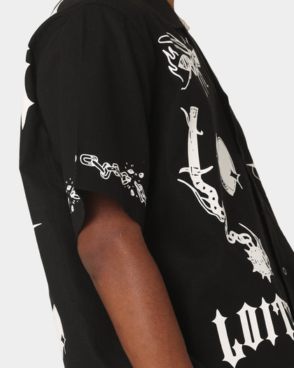 Loiter Tattoo Button Up Shirt Black