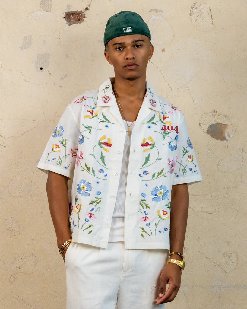404 Midsommar Embroidered Button Up T-Shirt Ecru | Culture Kings
