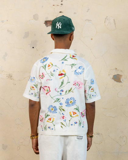 404 Midsommar Embroidered Button Up T-Shirt Ecru