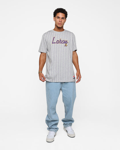 New Era Los Angeles Lakers Pinstripe T-Shirt Grey