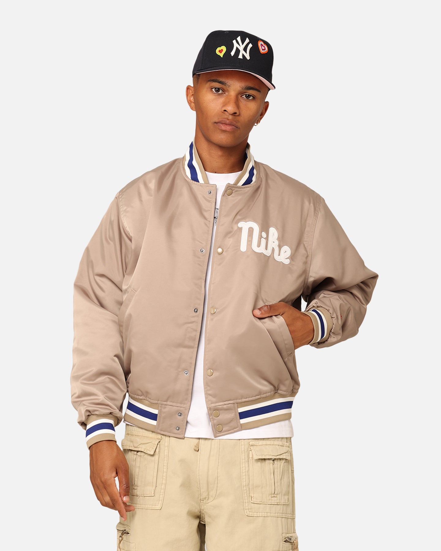 Nike Dugout Satin Jacket Khaki/Sail/Deep | Culture Kings