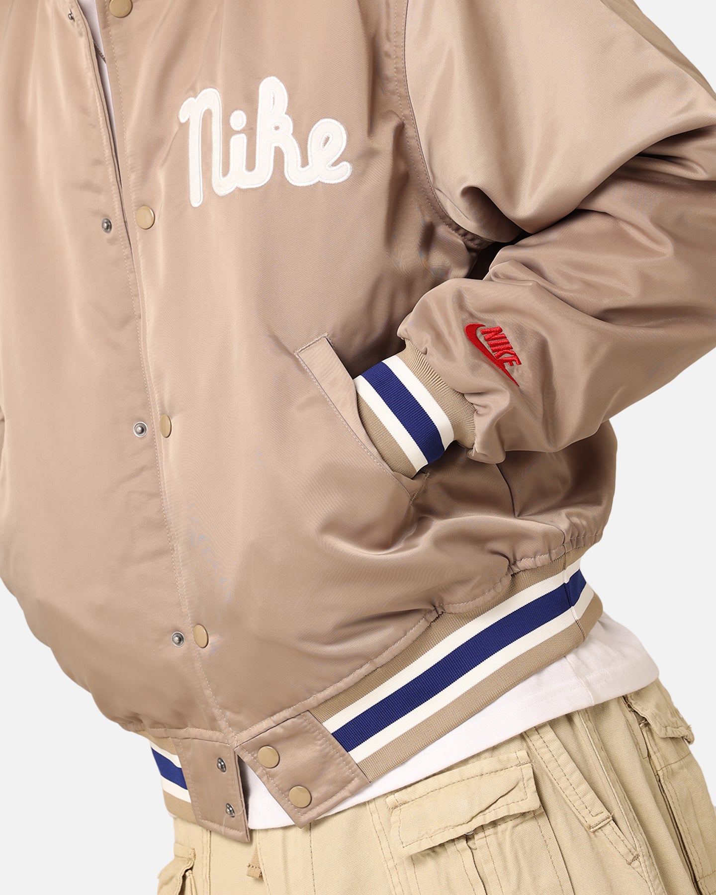 Nike Dugout Satin Jacket Khaki/Sail/Deep | Culture Kings
