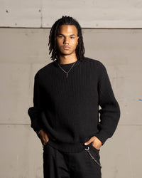 Saint Morta Oversized Waffle Crewneck Black