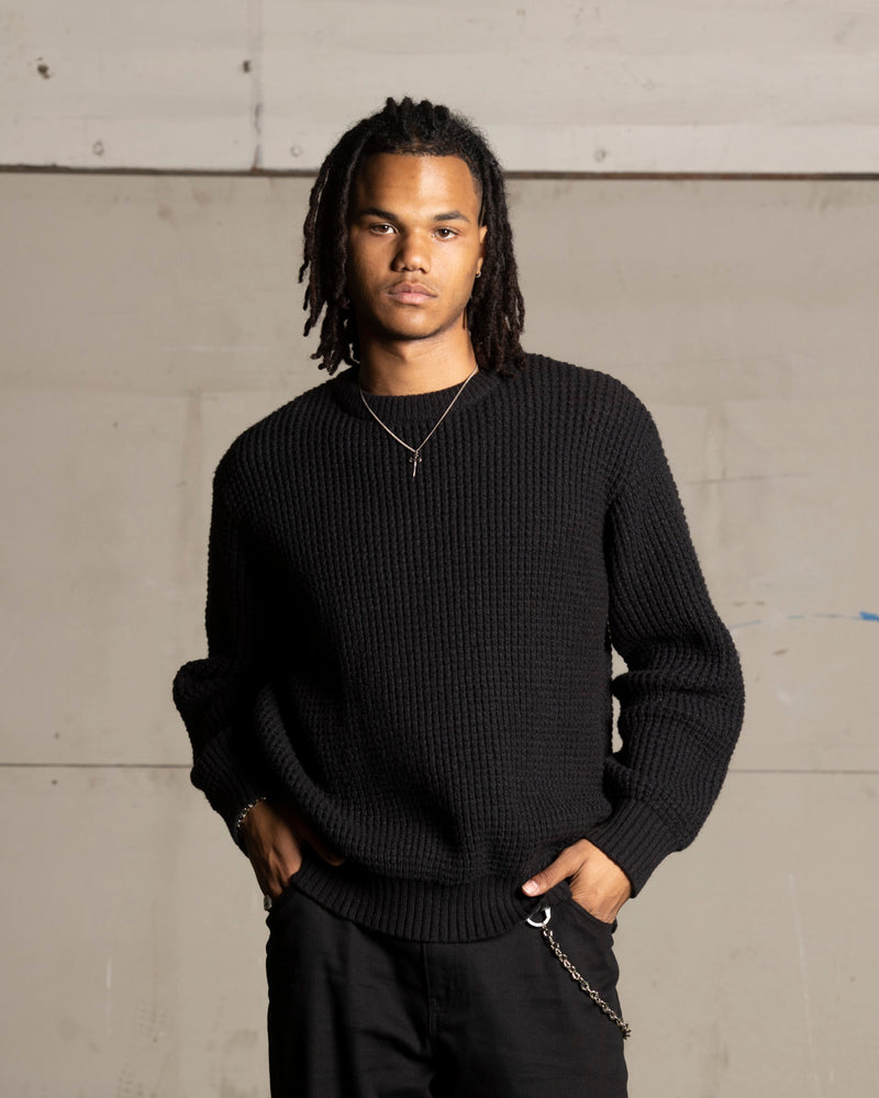 Saint Morta Oversized Waffle Crewneck Black