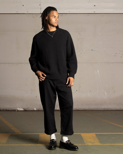 Saint Morta Oversized Waffle Crewneck Black