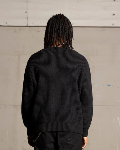 Saint Morta Oversized Waffle Crewneck Black