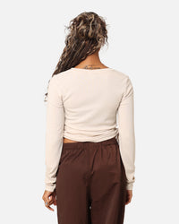 Nike Women's Sportswear Essential Ribbed Long Sleeve Mod Crop Top Light Orewood Brown/Sail