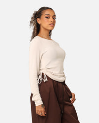 Nike Women's Sportswear Essential Ribbed Long Sleeve Mod Crop Top Light Orewood Brown/Sail